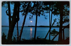 Full Moon Rising, Footes Bay, Muskoka, Ontario, Vintage Chrome Postcard