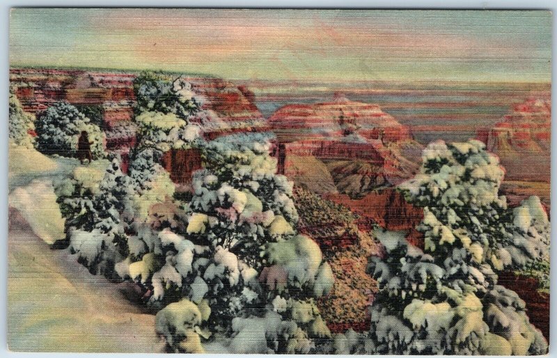 c1930s Grand Canyon, AZ Winter Fairyland Snowy Southwest Curt Teich Ariz PC A203