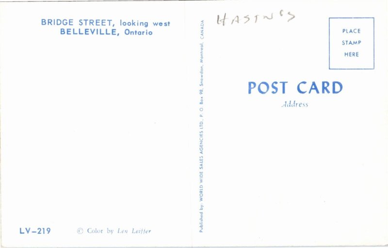 Postcard ON Belleville Bridge Street View Bank of Montreal Classic Cars 1972 K79
