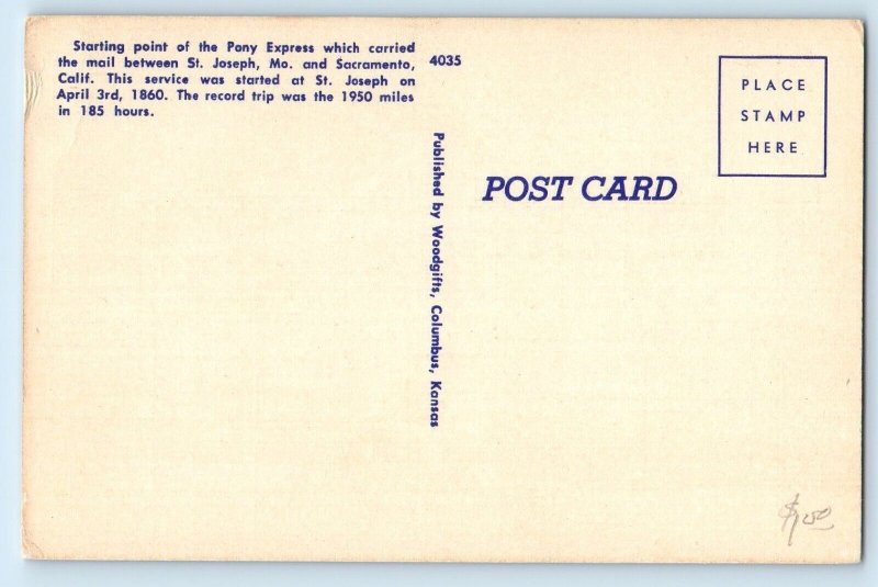 c1940 St. Joseph Missouri MO Postcard Pony Express Barn Starting Point Building