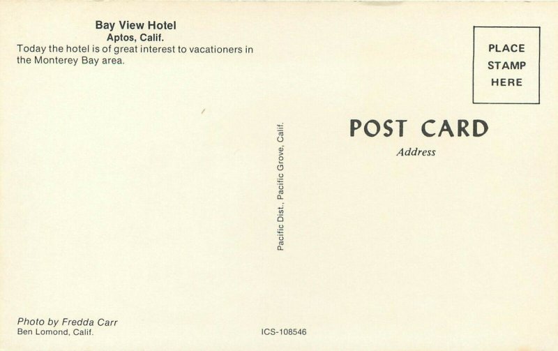 Chrome Postcard; Bay View Hotel, Aptos CA Santa Cruz County Monterey Bay Area