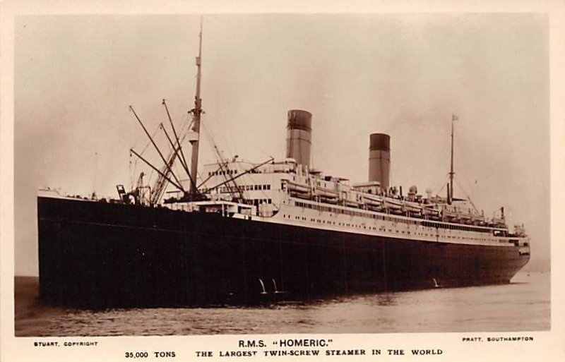 SS Homeric White Star Line Printed Photo Writing on back, missing stamp 