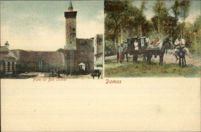 Damas Damascus Syria Turkey c1900 Split View Postcard - Bab Charki