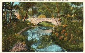 Vintage Postcard Arch Bridge Deering Oaks Portland Maine ME Portland News Pub.