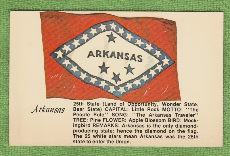 Arkansas Flag Postcard Tree, Flower, Bird, State, and Facts