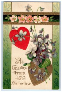 c1910's Valentine Greeting Heart Flowers Embossed Lincoln Nebraska NE Postcard