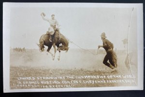 Mint USA RPPC Postcard Leonard Stroud Wins World Championship In Bronco Busting