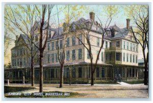 1908 Spring City Hotel Exterior Building Waukesha Wisconsin WI Vintage Postcard