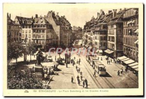 Old Postcard Strasbourg Place Gutenberg and The Grandes Arcades Trams