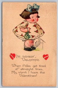 I'm Thinkin' Valentine, Chubby Girl Blue Bow, 1924 Postcard, Charles Twelvetrees