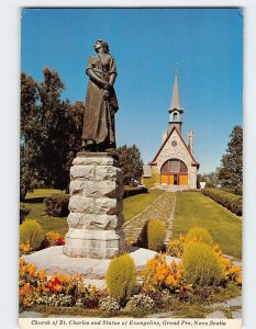 Postcard Church Of St. Charles And Statue Of Evangeline Grand Pré Canada