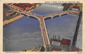 Zanesville Ohio 1940s Postcard Famous Y Bridge Aerial View Muskingum County