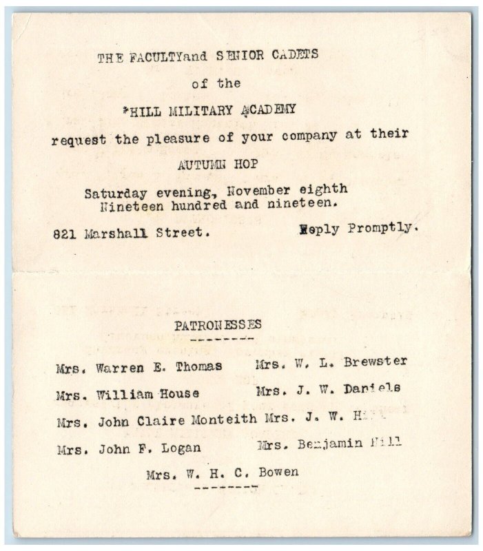 Portland Oregon Postcard The Old Fishing Hole Hill Military Academy Dance 1919