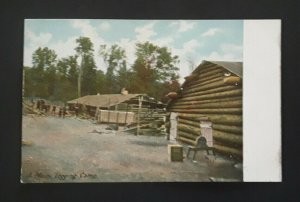 Mint Vintage 1907 Maine Logging Camp Cabins Equipment Activity Postcard