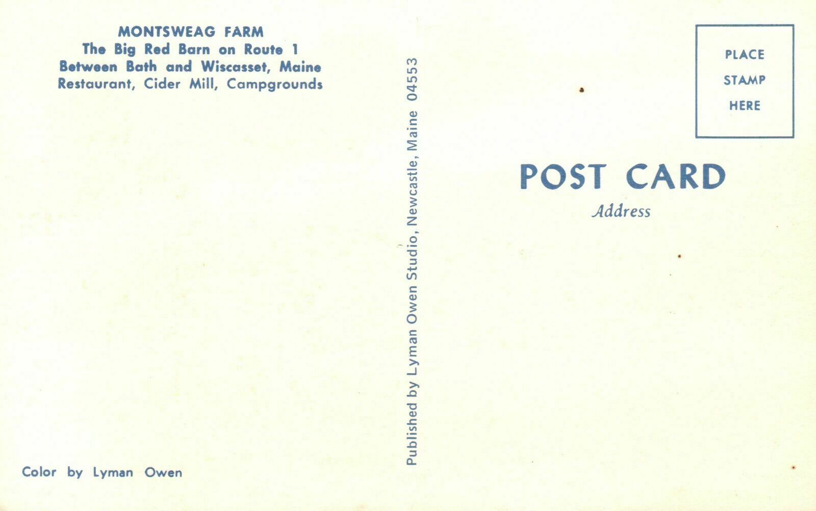Vintage Postcard Montsweag Farm Camp Big Red Barn Bath & Wiscasset