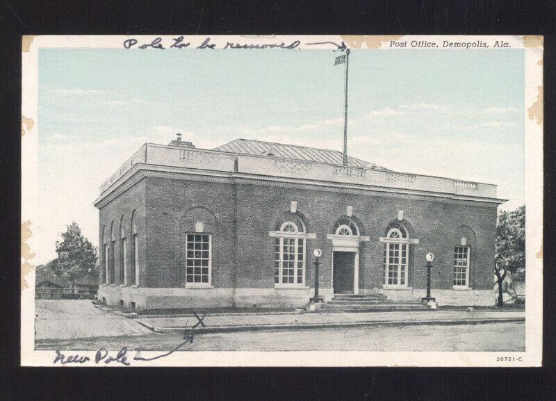 DEMOPOLIS ALABAMA UNITED STATES POST OFFICE VINTAGE POSTCARD U.S. ALA.