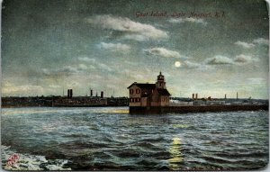 c1910 Postcard: View of Goat Island Light by Moonlight – Newport, Rhode Island