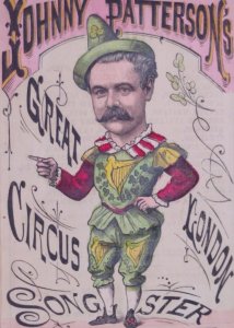 1800s Johnny Patterson Great Circus London Songster Large Trade Card