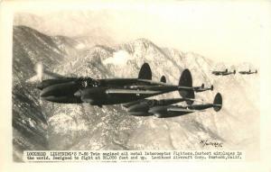 Aviation 1940s WW2 Military Lockheed Lightening P-38 Interceptor plane RPPC 7573