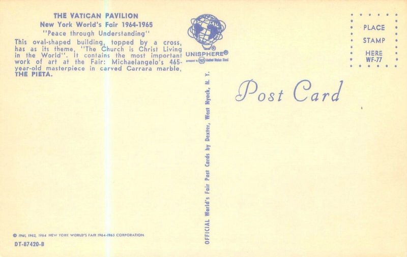 1964 NY World's Fair Vatican Pavilion Dexter Chrome Postcard
