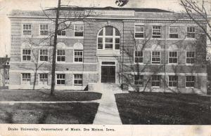 Des Moines Iowa Drake University Conservatory of Music Antique Postcard J44120