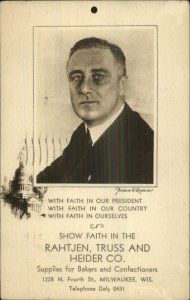 Franklin D Roosevelt Rahtjen Truss Heider Milwaukee WI 1933 Advertising PC