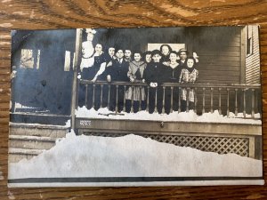 Original Vintage Postcard Early 1900's RPPC Real Photo Family After Snowstorm