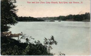 GENESEO, IL Illinois  Rock River & FONES CAMP GROUNDS 1909 Handcolored  Postcard