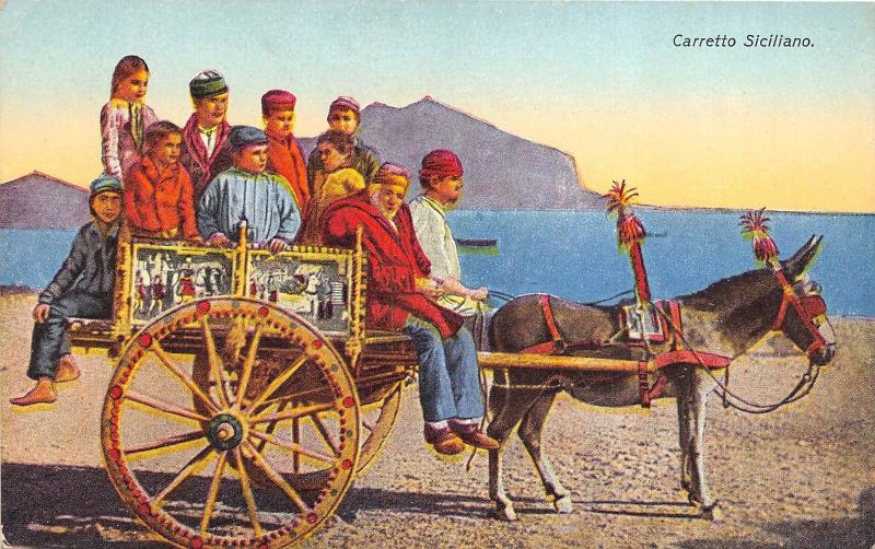 B94108 carretto siciliano chariot donkey italy  port costumes types folklore