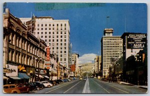 Salt Lake City Utah~View Down Scenic Main Street~Postmarked~Vintage Postcard