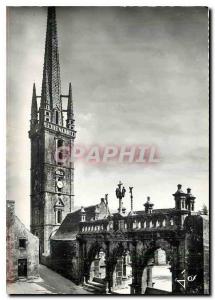 Postcard Old Finistere Sizun Arc de Triomphe and the elegant bell tower of th...