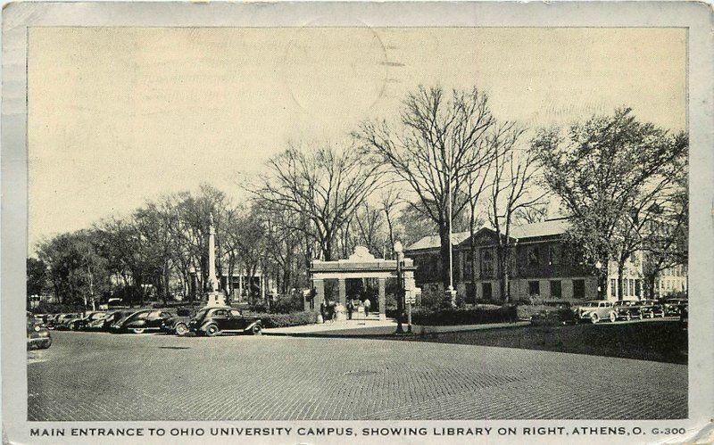 Athens Ohio 1940 Main Entrance Ohio University Clear View Wayne postcard 12287