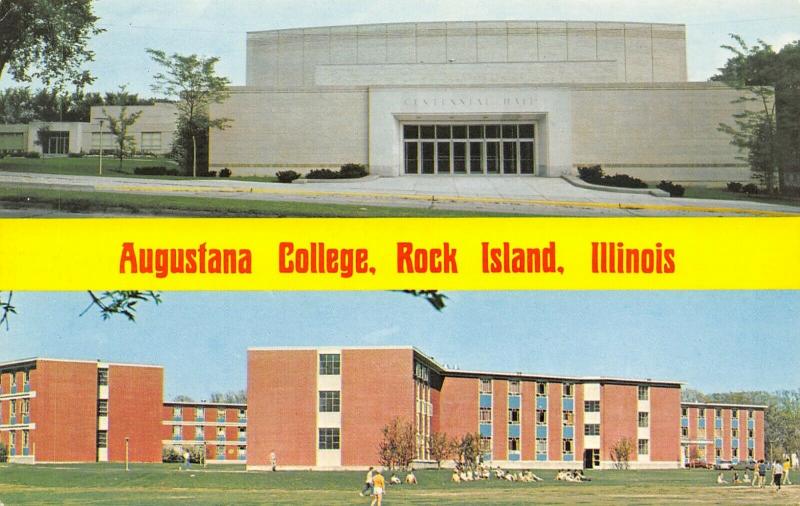 Rock Island Illinois~Augustana College Banner~Auditorium~Erickson Dormitory~1970 