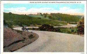 SPENCER, WV West Virginia    STATE HIGHWAY, Old CAR    1927   Postcard