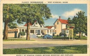 Clarke's Normandie roadside West Scarboro Maine Postcard linen Teich  13066