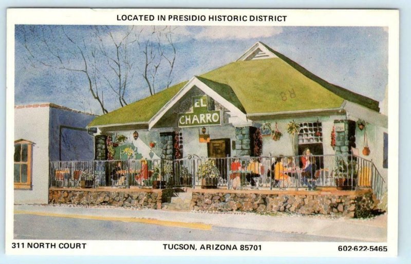 TUCSON, Arizona AZ ~ Roadside EL CHARRO Mexican Restaurant 1980  Postcard