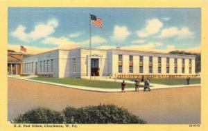 CHARLESTON, WV West Virginia  POST OFFICE  Customers~Flag  c1940's Postcard