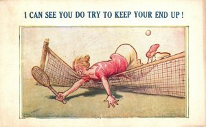 Vintage Postcard 1936 I Can See You Do Try To Keep Your End Up Badminton Comic