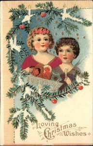 CHRISTMAS Little Angels w Candles REAL SILK  CLOTHING c1910 Postcard