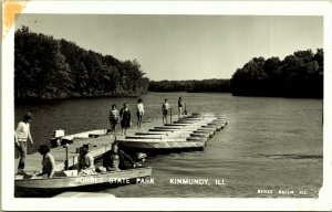 RPPC Boats people dock Forbes State Park Kinmundy Illinois Real Photo Postcard