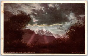 Pike's Peak By Moonlight Colorado Mountain Snow-Capped Front Range Postcard