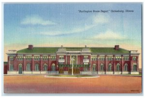 c1940 Burlington Route Depot Exterior Building Road Galesburg Illinois Postcard