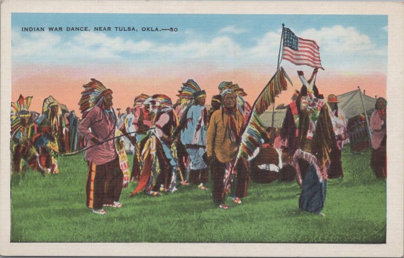 Postcard Native American Indian War Dance Near Tulsa OK