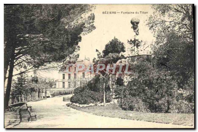 Old Postcard Beziers Fountain Titan