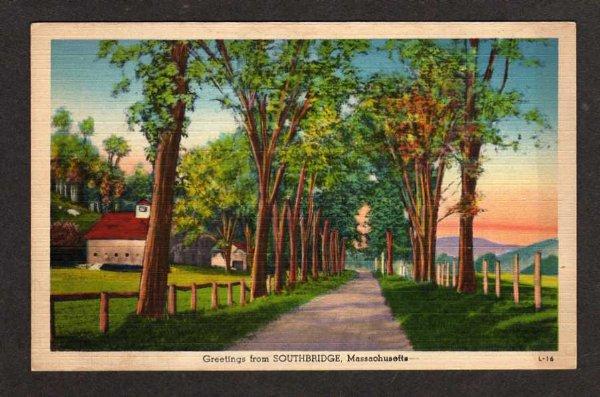 MA Greetings from SOUTHBRIDGE MASS Postcard Linen PC