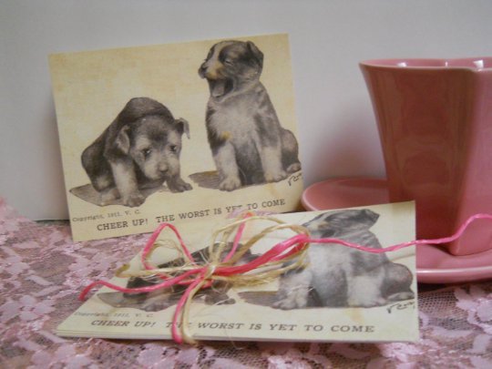 Set of 6 Standard Postcards -Cute Puppies Handmade Vintage Postcard Reproduction