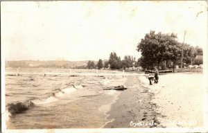 RPPC Waterfront Beach View Crystal Lake Beulah MI c1950 Vintage Postcard S33