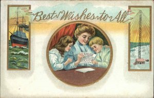 Best Wishes Mother and Children Read Wireless Message c1910 Vintage Postcard
