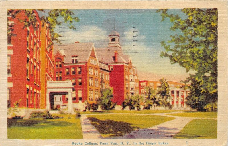 Penn Yan New York 1943 WWII Sailors Postcard Keuka College in the Finger Lakes