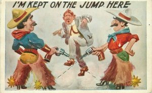 Artist Impression C-1910 Cowboy Gunplay Comic Humor Postcard 21-7091